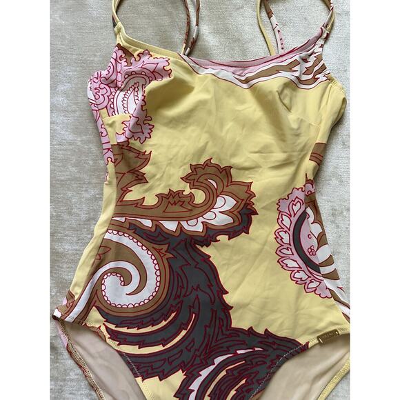 Maryan Mehlhorn SWIMSUIT Sz 6 One Piece Yellow Brown Paisley Wired Cup Sz B - Picture 3 of 16